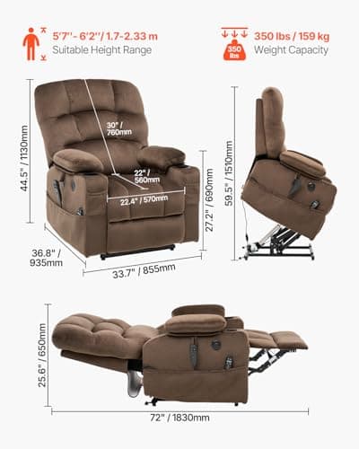 VEVOR Electric Recliner Chair with Heat & Massage (Brown, Large)