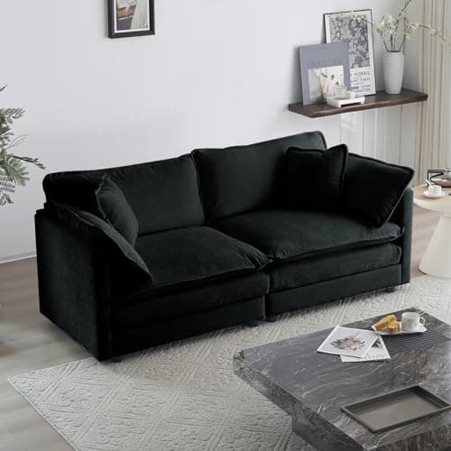 KIVENJAJA Green Oversized Chenille Loveseat Sofa, 4 Pillows, Modern Living Room Couch