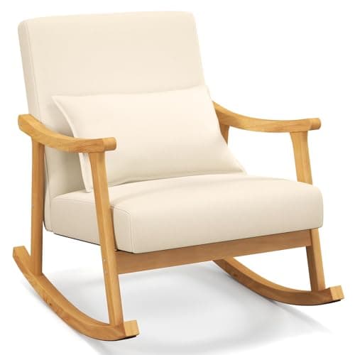 Giantex Modern Rocking Chair - Rubber Wood Frame, Comfy Seat & Backrest, Grey