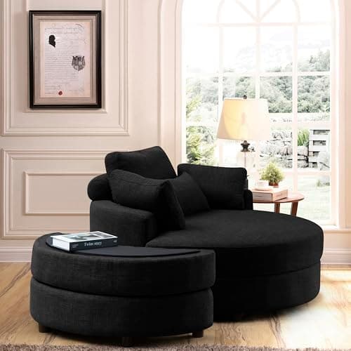 360° Swivel Barrel Chair with Half Moon Ottoman - 39W Sherpa Teddy Upholstered Accent Chair for Living Room, Bedroom, Office, and Reading Nook