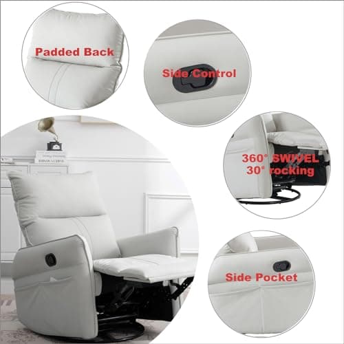 Swivel Rocker Recliner Chair for Nursery and Living Room (Light Grey)