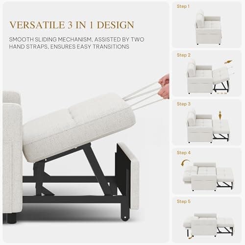 YITAHOME 55" Convertible Sofa Bed, Beige Reclining Sleeper with Side Pocket