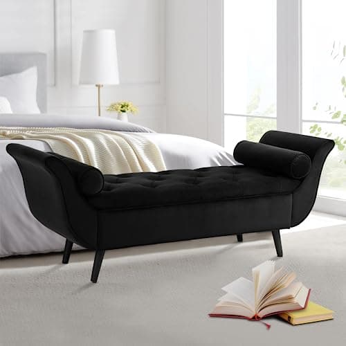Velvet Storage Bench with Arms and Pillows
