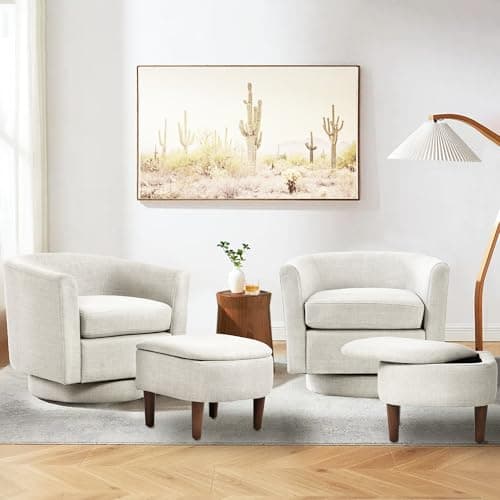 COLAMY Swivel Barrel Accent Chair with Ottoman, Light Brown
