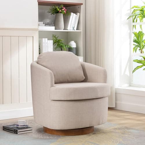 Swivel Barrel Chair with Linen Fabric Upholstery