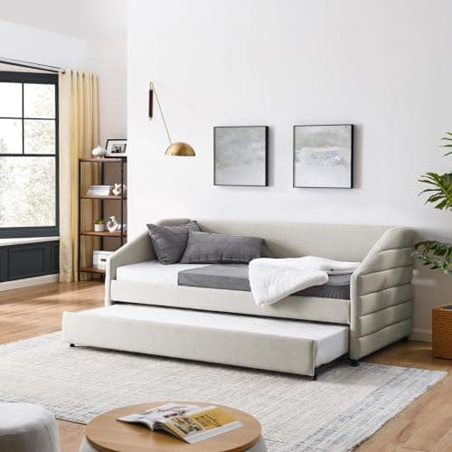Twin Size Daybed with Trundle for Apartment Living Room - Beige