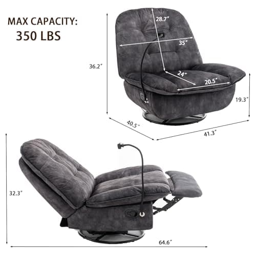 Black Swivel Recliner Rocker Chair with Footrest for Nursery, Living Room, Bedroom, and Office