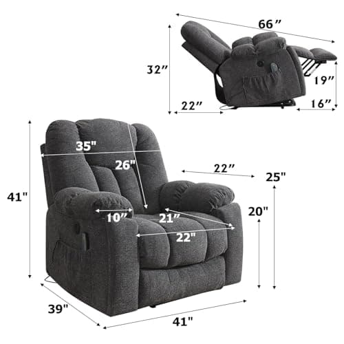 CANMOV Smoke Gray Power Lift Recliner with Massage, Heat, and Safety Mechanism
