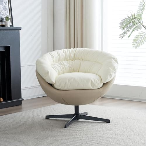 Black+Brown Swivel Accent Chair with Detachable Cushion