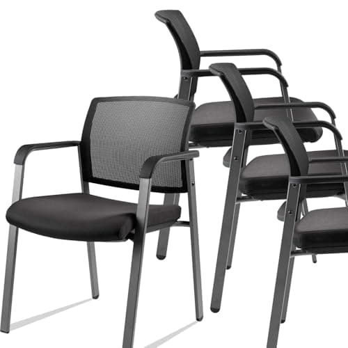 CLATINA Grey Mesh Back Stacking Arm Chairs with Fabric Seat and Ergonomic Lumbar Support