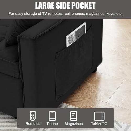 3-in-1 Velvet Convertible Sleeper Sofa Bed, Dark Black-adjustable Backrest