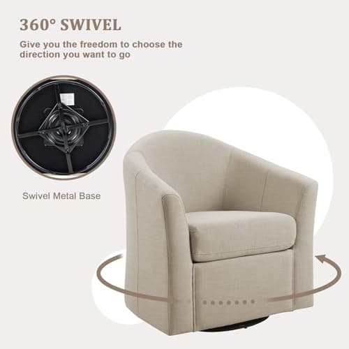Flax Brown UIXE 360° Swivel Barrel Chair Set (2)fabric Living Room, Bedroom