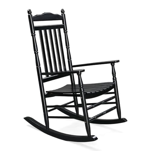 VINGLI Outdoor Wood Rocking Chair, Black, 450 lbs Capacity