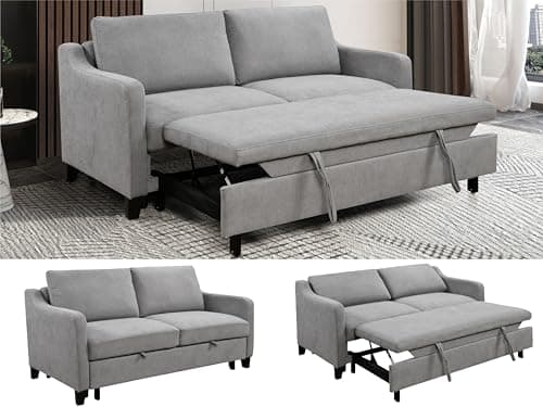 69" Queen Size Grey Convertible Sofa Bed with Adjustable Backrest
