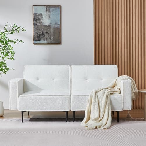 67" Sleep Loverseat with Adjustable Back, Soft Fleece Fabric, White