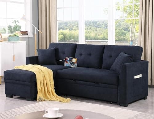 Eafurn 4-in-1 L-Shaped Sectional with Pullout Bed and USB Ports