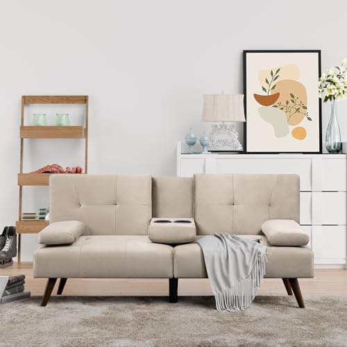 Shintenchi Dark Gray Velvet Reclining Sofa Bed with Foldable Arms
