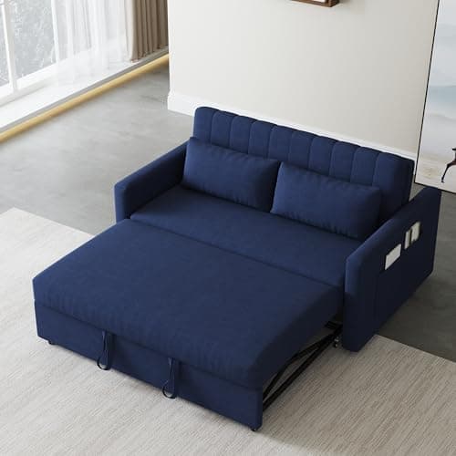 Light Grey Convertible Futon Sofa Bed with Side Pocket