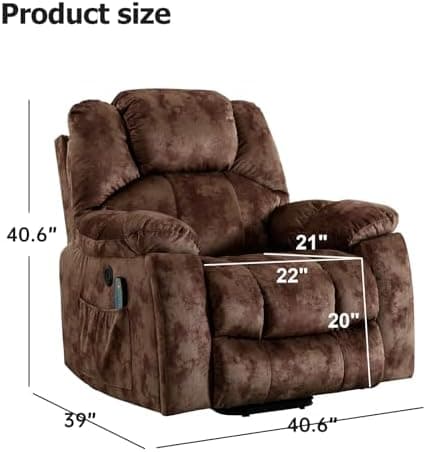 Phoenix Home Large Power Lift Recliner with Massage and Heat for Elderly, Electric Chair with USB Port, 2 Hidden Cup Holders, Brown