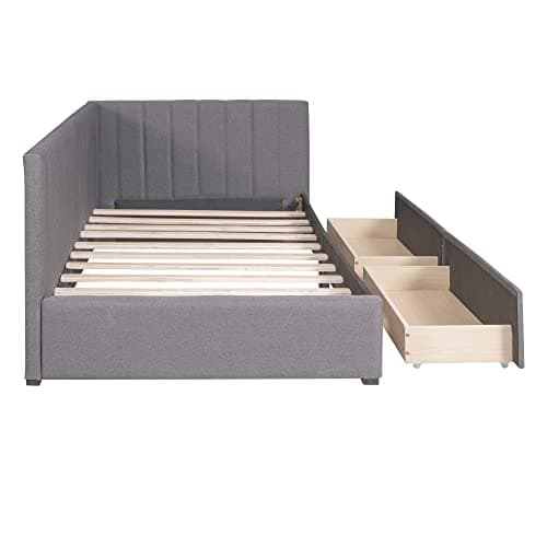 Harper & Bright Designs Gray Linen Upholstered Daybed with Storage Drawers Twin Size