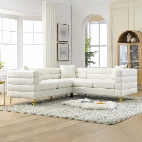 Oversize L Shaped Corner Sofa Couch in Teddy Bouclé Cloud Fabric