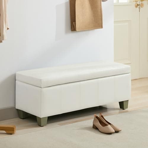 Black Brown Faux Leather Storage Ottoman with Wooden Legs