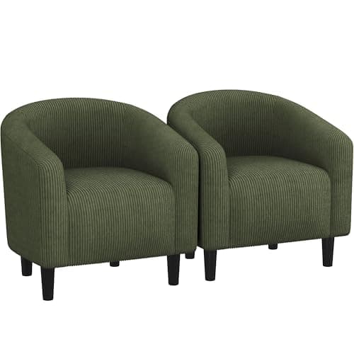 Yaheetech Furry Accent Barrel Chairs Set of 2 - Soft Padded Armrests, Ivory