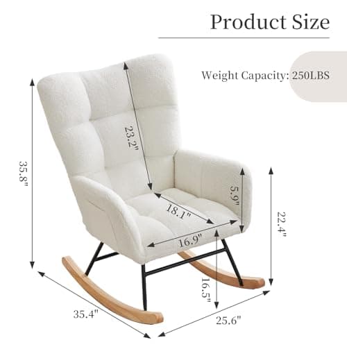 Teddy Upholstered Glider Rocking Chair with High Backrest, Armrest & Side Pockets