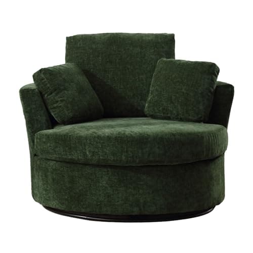 Modern Oversized Swivel Barrel Chair with Pillows for Living Room, Nursery, Bedroom, and Office – Black