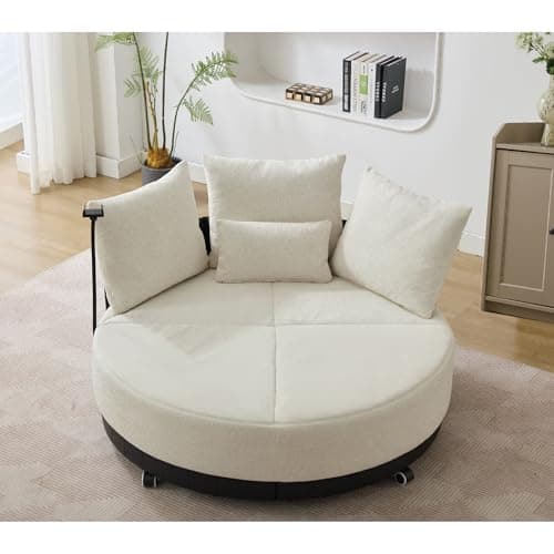 Grey 52.75" Oversized Round Swivel Couple Chair, 360° Rotate, Polyester Wood Construction