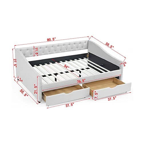 Modern Full Size Daybed with Drawers Upholstered Sofa Bed and Tufted Buttons
