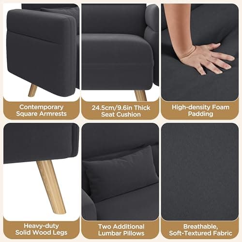 Yaheetech Dark Gray Small Modern Fabric 2 Seater Sofa with Lumbar Pillows for Living Room