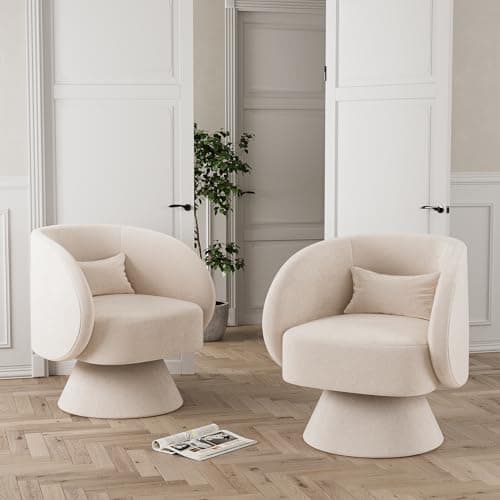 Upholstered Teddy White Swivel Chair, Modern Boucle Sherpa Accent (Living Room, Bedroom, Office)