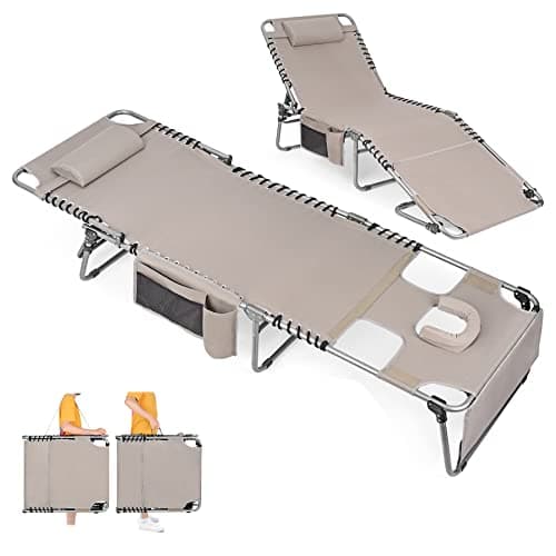 Oversized Heavy Duty Folding Chaise Lounge for Outdoor Sunbathing
