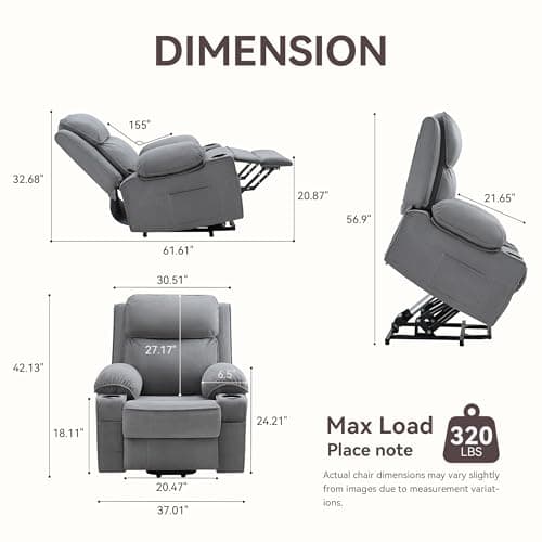 Power Lift Recliner for Elderly and Recovery, 90°-155° Adjustable Backrest, Gray