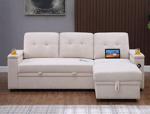 Eafurn 4-in-1 L-Shaped Sectional with Pullout Bed and USB Ports