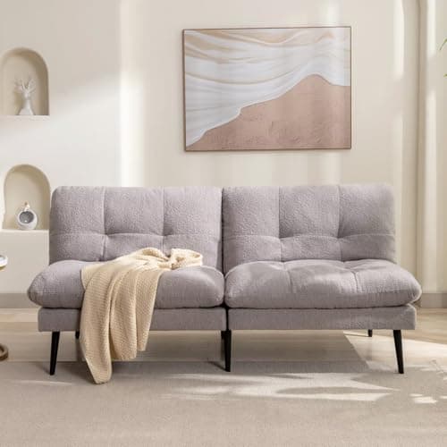 Modern Grey Splitback Futon Sofa Bed with Adjustable Backrest