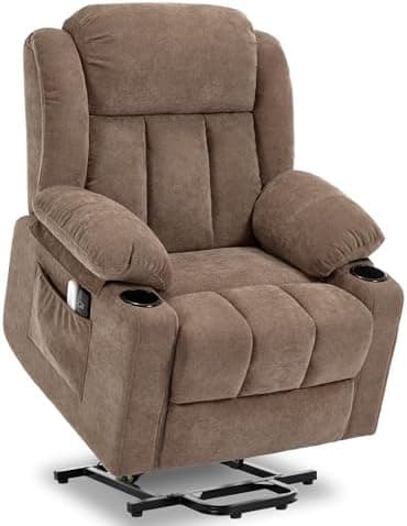 Power Lift Recliner Chair for Elderly with Massage and Heat, Reclining Sofa Chair with USB & Type-C Ports and Cup Holders, L1188(Brown)