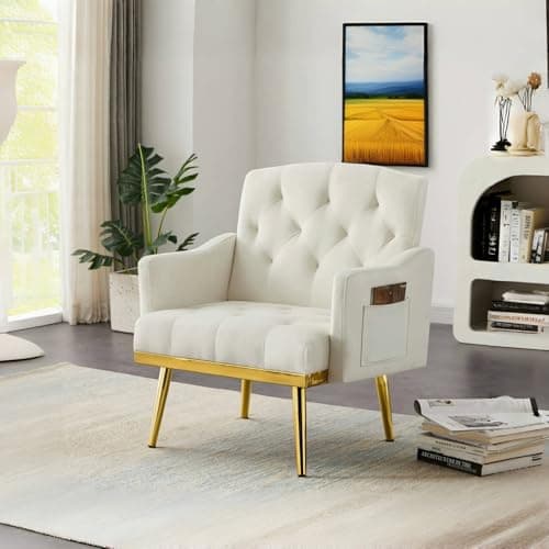 Beige Velvet Loveseat with Gold Legs, 55-inch Tufted Backrest Living Room Couch