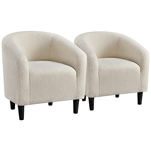 Yaheetech Furry Accent Barrel Chairs Set of 2 - Soft Padded Armrests, Ivory