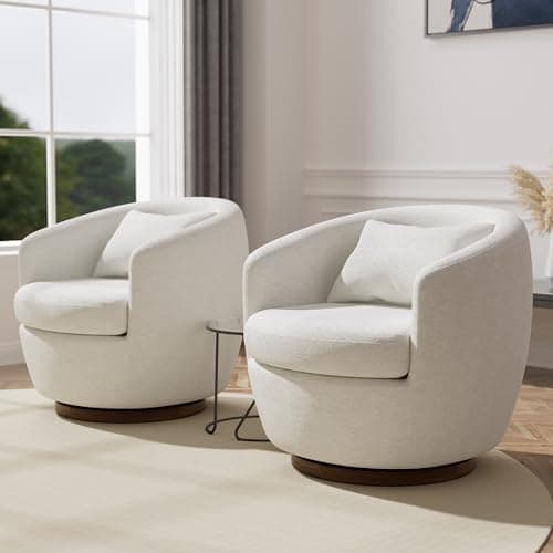 Boucle Swivel Barrel Chair, Modern Fabric 360 Degree Accent Chairs