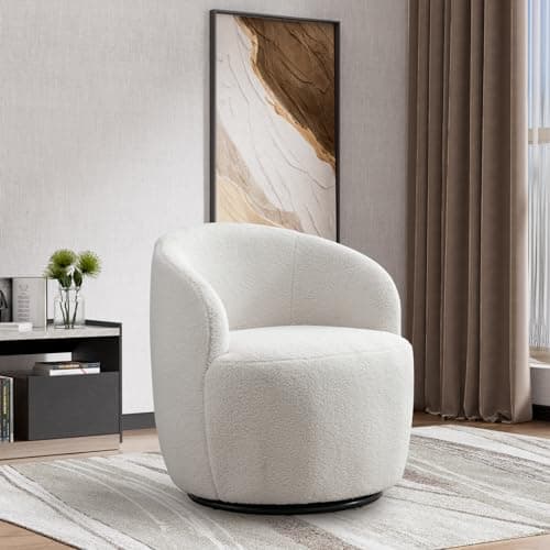 Ivory Modern Boucle Swivel Accent Chair for Living Room and Bedroom