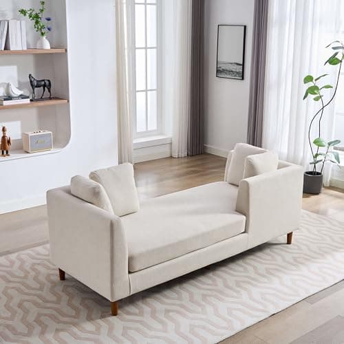 Retro Oversized Chaise Lounge Chair, 75.2" W, Brown with Armrests & 6 Pillows