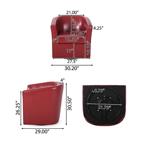 Christopher Knight Home Red Daymian PU Swivel Club Chair 29Dx30Wx30.25H