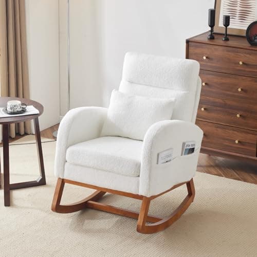 VINGLI Thick Headrest Mid-Century Modern Nursing Rocking Chair
