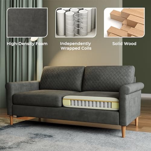 Vesgantti Mid Century Grey 65" Loveseat, Comfortable Living Room Sofa