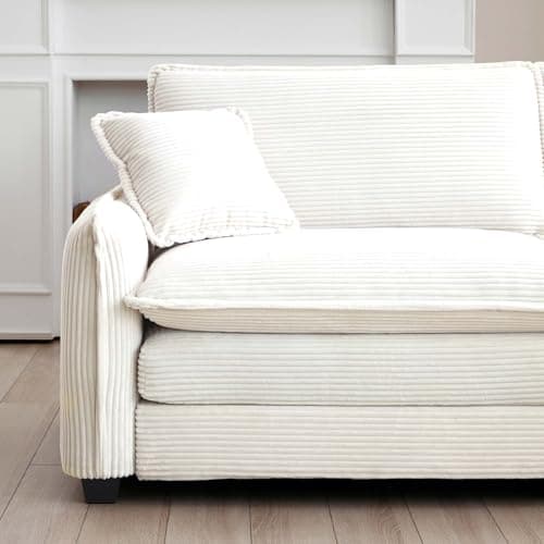 Beige Oversized Corduroy Chaise Lounge with Ottoman & Recline