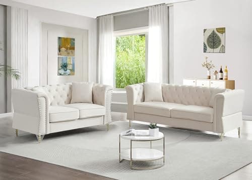 Velvet Chesterfield Sofa Set for Living Room, Bedroom, Office, Apartment - 2 Pieces