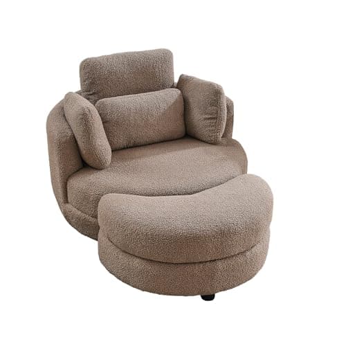360° Swivel Barrel Chair with Half Moon Ottoman for Living Room