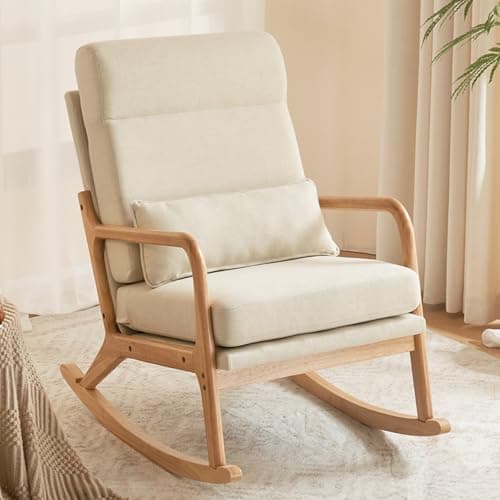 Karl Home Beige Removable Glider Rocking Chair Mid-Century High Backrest